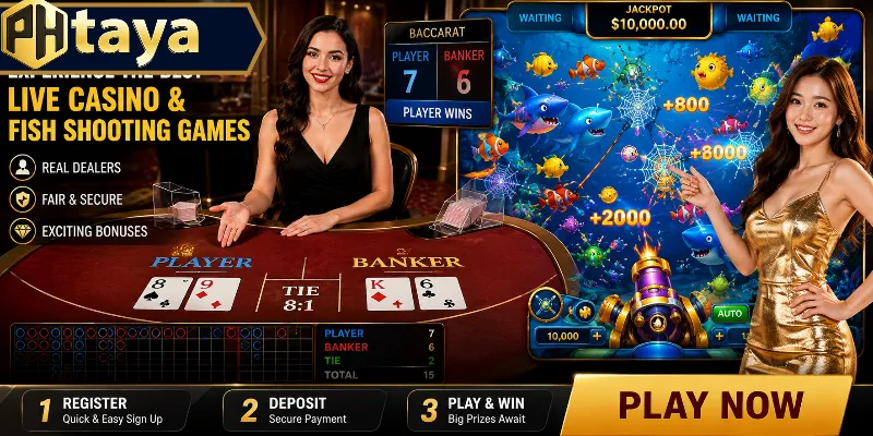 HOME 17 PHTAYA live casino lobby and 3D fish shooting games